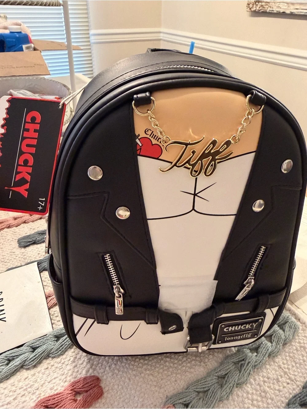 Loungefly Chucky 'Tiff' Character Mini Backpack in Black, White & Tan